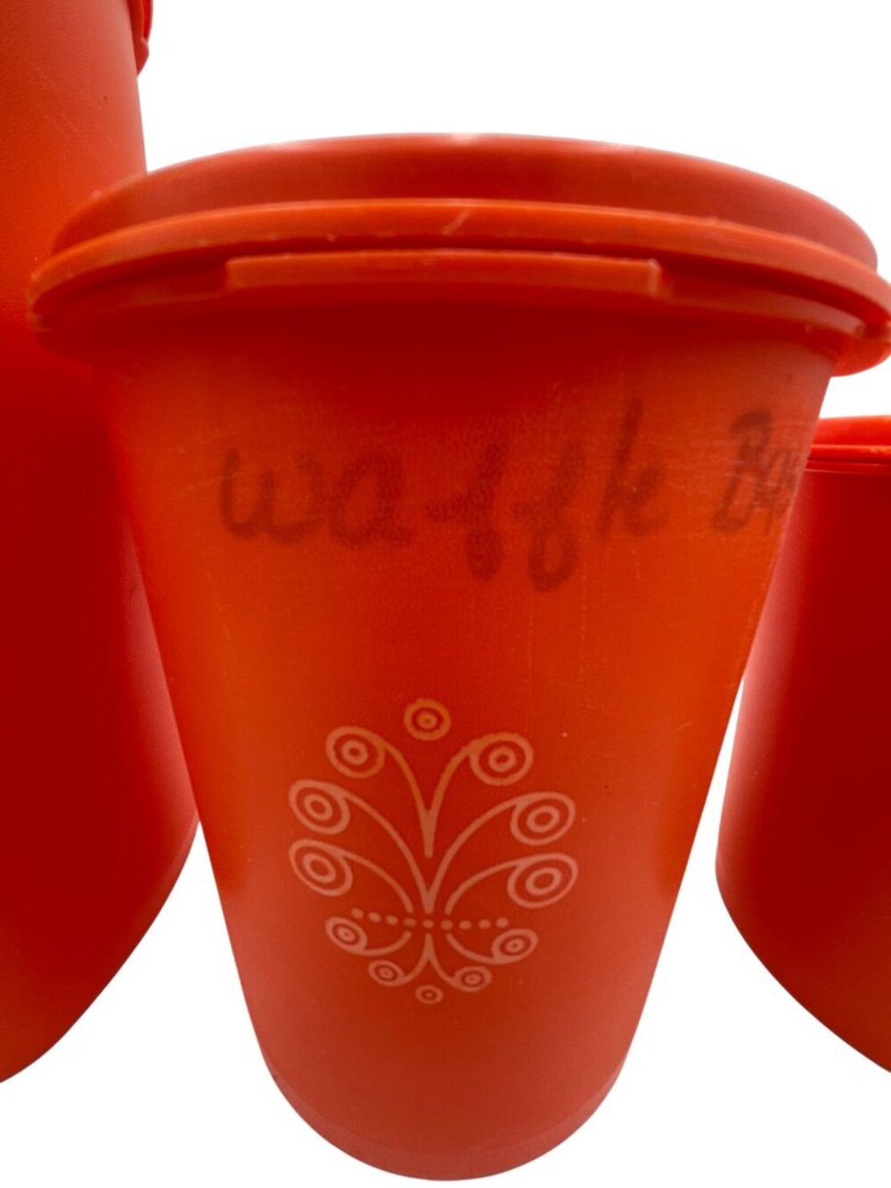 Vintage Tupperware Orange Canisters Lids Set Of 3 Nesting Floral Design Kitchen - Picture 7 of 9